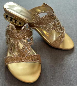 Gold Rhinestone Butterfly Slide Sandals Architectural Crystal Block Heel thumbnail 1