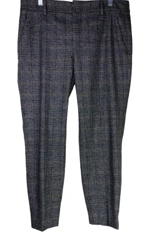 ZARA Gingham Straight Leg Ankle Crop Flat Front Mid Rise 6 Trouser Pants Brown thumbnail 1