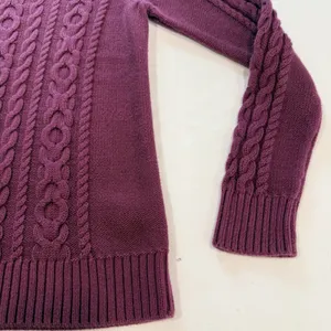 LL Bean Purple Double L Mixed Cable Cotton Crew Neck Pullover Sweater Size SMALL thumbnail 5