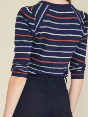 Veronica Beard Mason Striped Puff Sleeve Long Sleeve Top Baseball Tee Small thumbnail 2