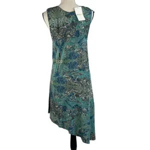 Zadig & Voltaire Small Asymmetrical Dress Sleeveless Deep V-Neck Teal Abstract thumbnail 4