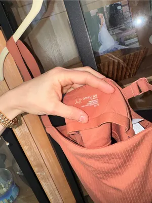 Aerie real me sports bra long line top crop workout ribbed rust twilight square thumbnail 3
