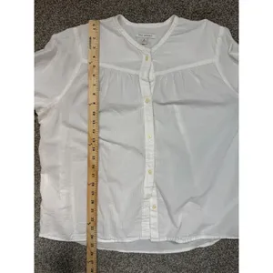 Free Assembly Women XL Cream White Seersucker Band Collar Button Down Blouse Top thumbnail 4
