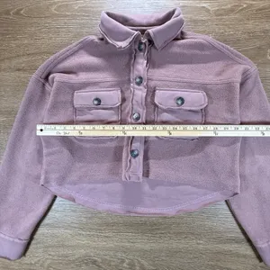Altar'd State Women's Cropped Mauve Fleece Shacket XS Button Front thumbnail 6