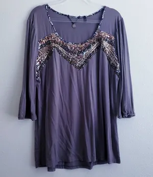 BKE Boutique Beaded 3/4 Sleeve Blouse thumbnail 1