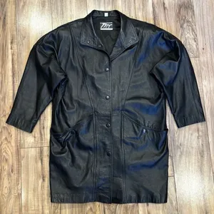 Vintage 90s Morgan Taylor Black Genuine Leather Button Down Jacket Size Women L thumbnail 1