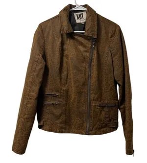 Kut From The Kloth Women Faux Suede Size‎ Medium Zip Jacket Leopard Print Preppy thumbnail 1