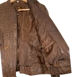 Burns 1876 Leather Embossed Zip Up Jacket Brown Size Small thumbnail 11
