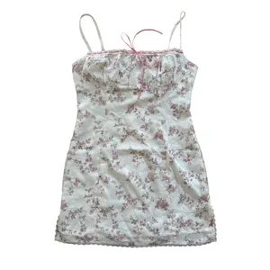 White Fox Boutique - Lace & Ribbon Trim Dainty Floral Mini Dress in White & Pink thumbnail 4