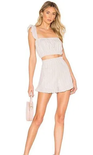 Lovers + Friends NWT Ruffle Hem Lavender Stripe Shorts thumbnail 1