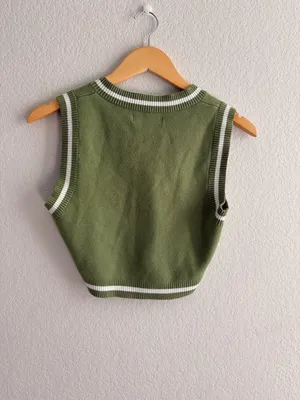 Urban Outfitters Olive & Lavender V-Neck Striped Sweater Vest thumbnail 5