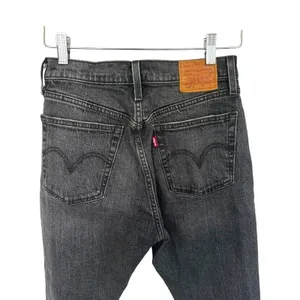 Levis Premium‎ 501 Jeans Women 27x 28 Black Denim Button Fly Straight Distressed thumbnail 7