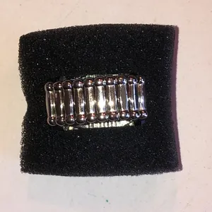 Silver Tone Black Marble Stone Cocktail Ring thumbnail 4