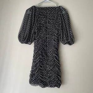 ZARA Polka Dot Ruched Mini Dress M Black‎ thumbnail 9