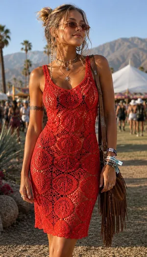 Intimately Free People Crochet Coverup Dress Sz M/L Festival Boho Resort Y2K thumbnail 1