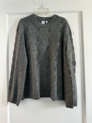 GAP Gray Open-Knit Crewneck Sweater thumbnail 1
