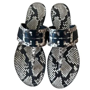 Tory Burch Leigh Thong Sandals 8.5‎ Roccia Snakeskin Black Logo thumbnail 2