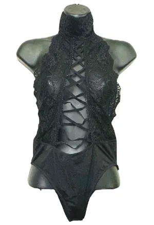 Kiki Riki Black‎ Lace High Neck Lace-Up Bodysuit Small NWOT Lingerie Festival thumbnail 1