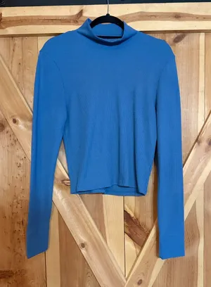 American Eagle Blue Mock Neck Turtleneck Crop Top Women XL Layer Fitted Ribbed thumbnail 1