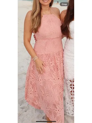 FARM RIO Blush Eyelet Midi Dress in Pink Size X-Small thumbnail 11