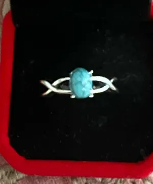 Women’s Stainless Steel Silver Aztec Faux Turquoise Embellished Ring Size 7 thumbnail 1
