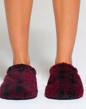 SKIMS Burgundy and Black Plaid Plush Slip-On Slippers thumbnail 1