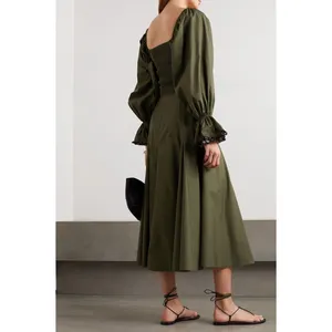 Lug‎ Von Siga Army Green Serena Ruffle Cotton Poplin Midi Dress Size 6 thumbnail 2