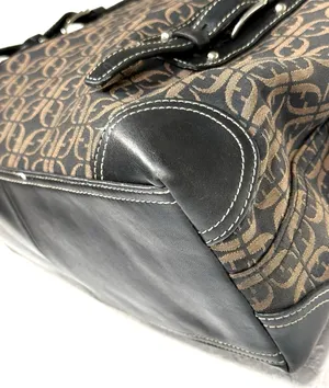 Fossil Brown Black Monogram Jacquard Leather Satchel Bag Y2K thumbnail 7