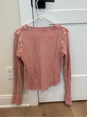 Free People One Colt Thermal Waffle Knit Henley Top Size Medium 100% Cotton thumbnail 5