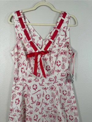 Hell Bunny Red White Nautical Print Fit & Flare Dress Womens XL Rockabilly NWT thumbnail 10