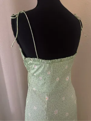 For Love & Lemons Robin Cheetah Midi Dress Green Floral Tie Strap Size S thumbnail 7