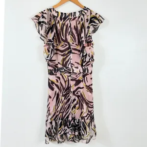 bar III Mini Dress Sz‎ 6 Pink Abstract Animal Print Ruffle Flutter Party thumbnail 3