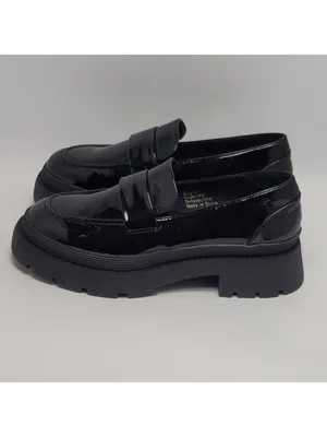 New York & Company Women's Penny Chunky Lug Sole Black Patent Leather Loafers 9 thumbnail 2