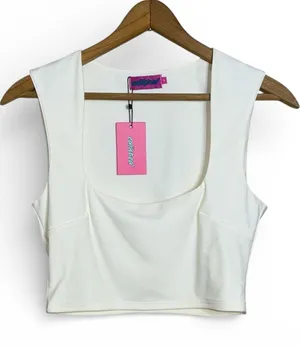 Edikted White Square Neck‎ Cropped Tank Top Sleeveless Bodycon Size M NWT thumbnail 1