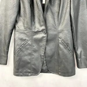 Max Studio Women Faux Leather Blazer Jacket Size M Black Sleek Indie Edgy Chic thumbnail 4