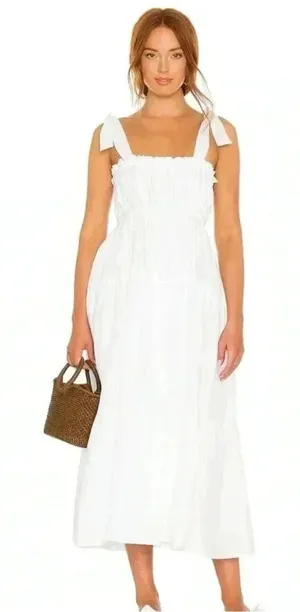 NWT Faithfull the Brand Bellamy Bridal Graduation Linen Midi Dress Plain White thumbnail 1