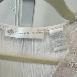 Eileen West Pink Lace Trim Ribbed Nightgown Long Sleeve Sleep Dress XS Vintage thumbnail 7