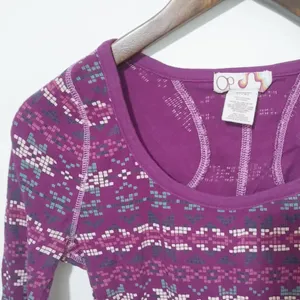 OP S Tribal Snowflake Waffle Long Sleeved Top in Purple thumbnail 4