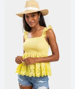 Francesca's Yellow Eyelet Top thumbnail 2