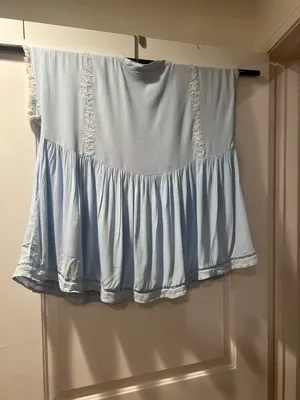 Light Blue Lace Yoke Peasant Top - Brand:J. Marie thumbnail 2