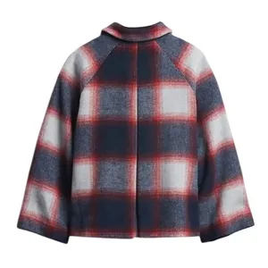 Gap Plaid Wool Blend Swing Coat Girls XXL Navy Red Grey Zip Snap Jacket New thumbnail 3