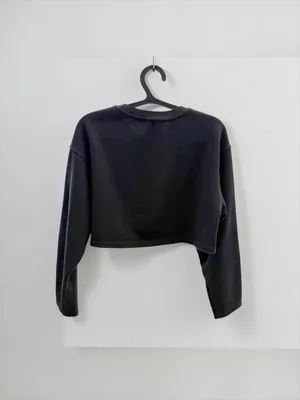 Cider Black‎ Solid Button Front Henley Cropped Sweatshirt - XS thumbnail 2