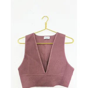 Aritzia Babaton Sculpt Knit Deep V Tank Size Large Maeve Pink Crop Ribbed thumbnail 5