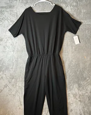 Clara Sun Woo Back Cut Out Jogger Pocket Jumpsuit Size‎ Medium New Black thumbnail 1