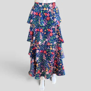 Skies Are Blue Maxi Skirt Small Blue Floral Tiered Ruffle Boho thumbnail 2
