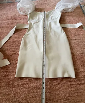 Missguided Ivory Corset Mini Dress Size S Organza Puff Sleeve Belted thumbnail 4