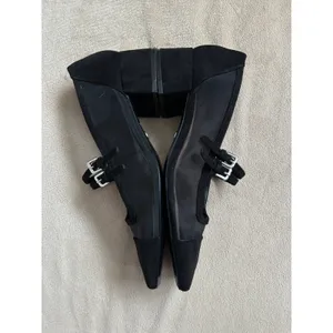 Zara Black Mesh & Suede Low Block Heel Mary Janes Heels with Buckle Strap Sz 39 thumbnail 4