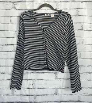 Levi’s Black White Stripe Ribbed Button Front Long Sleeve Women’s Large Top Y2K thumbnail 1