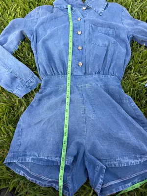 Blue Chambray Button Front Collared Romper Elastic Waist Size S thumbnail 4