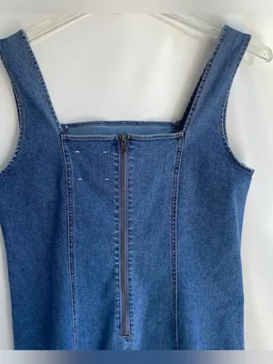 Habitual medium wash denim Stretch midi dress sleeveless fall transition Large thumbnail 4